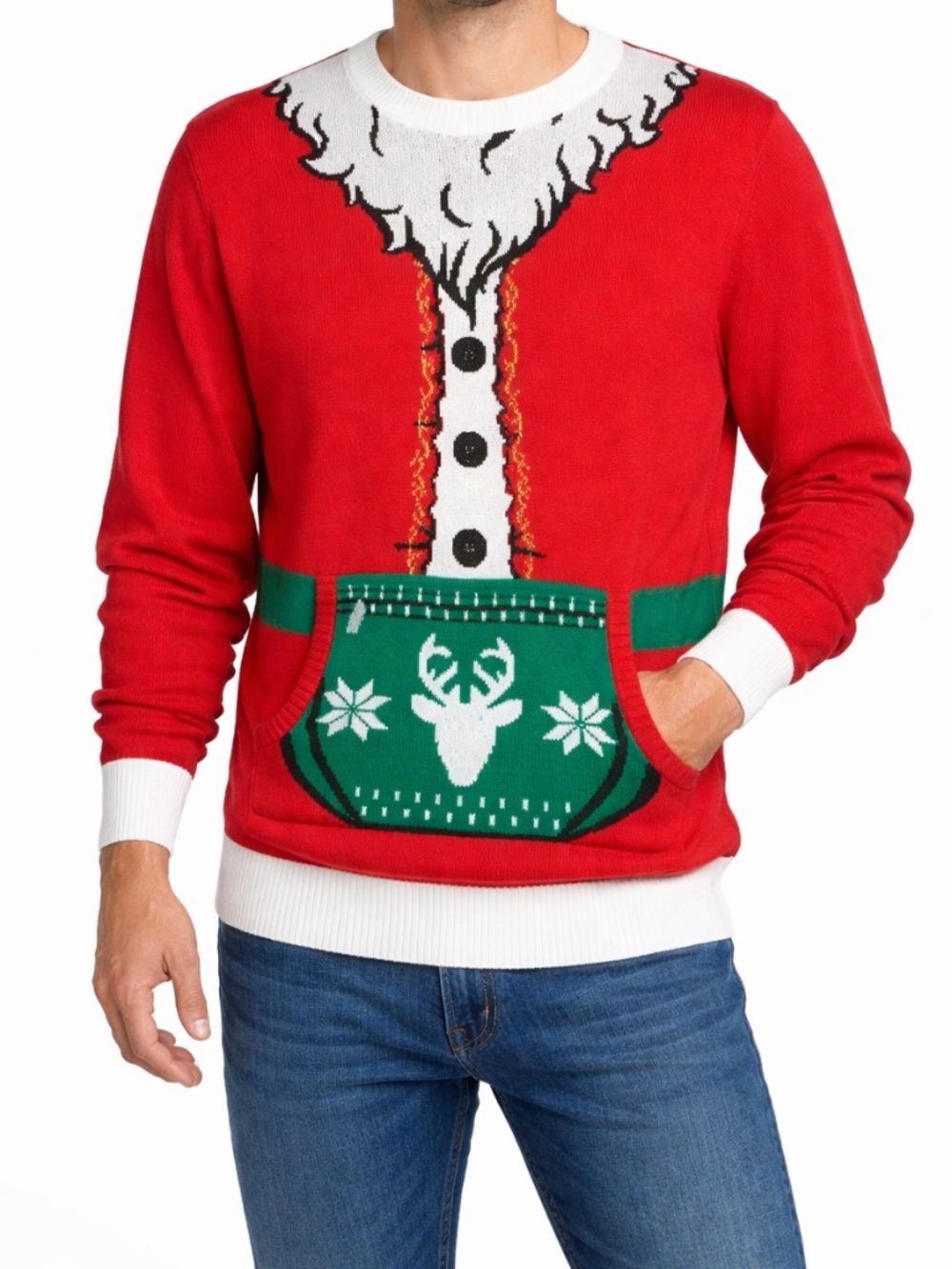 Ugly Christmas Sweater. Men's Santa Suit Holiday Sweater.